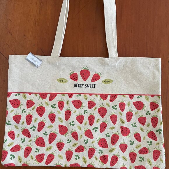 Strawberry Canvas Tote Bag "Berry Sweet" ~ New with Tags - Picture 2 of 6